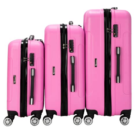 pink hard shell cabin suitcase.